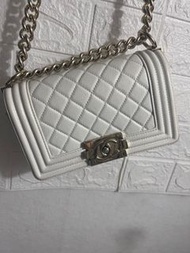 Chanel經典款 Boy Chanel 白色 魚子醬 香奈兒 Le boy chanel small size white caviar 白色魚子醬玫瑰金扣 小號 chanel boy 20cm leboy