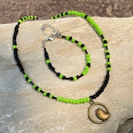 (Thai Work Support) Beaded Necklace Bird Pendant Green Akase got7 Ahgase nct