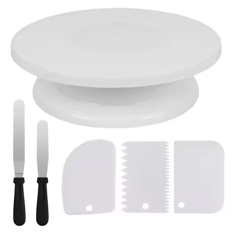 1/6pcs Cake Turntable Set Plastic Revolving Cake Decorating Stand Cake Icing Turntable Includes 2 Sp