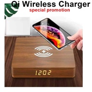 Wooden 10W fast wireless charger display LED clock is suitable for Samsung, Huawei,  other seri