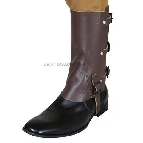 Medieval Steampunk PU Leather Leg Armor Spats Gaiters Vintage Shoes Boot Cover Half Chaps Rider Knig