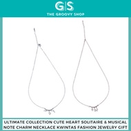 Ultimate Collection Cute Heart Solitaire & Musical Note Charm Necklace Kwintas Fashion Jewelry Gift