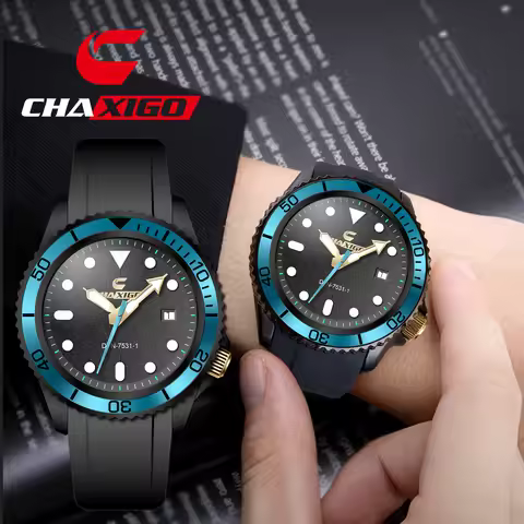 CHAXIGO Men's Outdoor Business Casual Watch Silicone Strap, Alloy Dial, Luminous Display, 30-Meter W