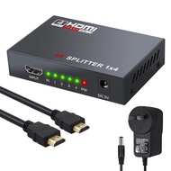 HDMI Splitter 1 in 4 Out, V1.4 Powered 1x4 Ports Box Supports Full Ultra HD 1080P 4K/2K and 3D Resolutions with PC STB  PS3 Roku Blu-Ray Player HDTV