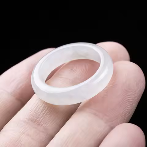 White Myanmar Jadeite Ring Amulet Fashion Luxury Carved Accessories Real Burmese Jade Emerald Design