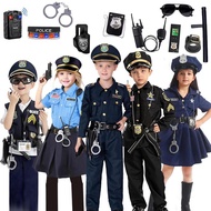 rfhffชุดตำรวจเด็กวันฮาโลวีนสำหรับเด็กเครื่องแบบตำรวจหมวกอุปกรณ์เสริมสำหรับการแสดงวันเด็กแต่งหน้าคอสเ