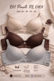 BH Piaoli Karet Sport | BRA Wanita Kait 3 | Tanpa Kawat | Sport Bra | Busa Penyangga | Best Seller