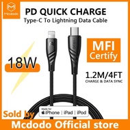 MCDODO USB PD Fast Charging Cable Type C to For Lightning  18W 2A Charger data USB C to For iPhone XR XS Max 8 Plus PD ISO Cable  PD+MFI