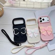 1ชิ้น เคสโทรศัพท์มาการองลอนคลื่นน่ารักตกแต่งโบว์รูปหัวใจสีชมพู พร้อมสายคล้องโทรศัพท์มือถือ, เข้ากันไ