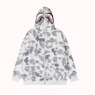 BAPE American High Street Double Hat Ngụy trang Cá mập Zipper Vệ sinh Coat Nữ Xuân Thu mỏng Hiphop T