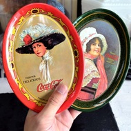 古董品 1975年製 可口可樂貴婦圖案金屬盤子擺設 美國進口