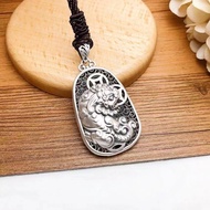 Trendy Men S999Fortune-Attracting Men's and Women's Retro Hollow Pure Silver Pendant Pixiu Sweater C