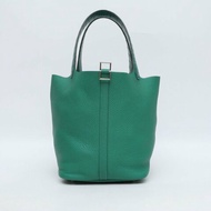 HERMES U4絲絨綠O6帝王綠TC皮正方塊鱷魚皮C刻銀扣愛馬仕hermesPicotin22菜籃子拼/肩背包