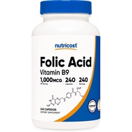 Nutricost Folic Acid (Vitamin B9) 1000 mcg, 240 Capsules