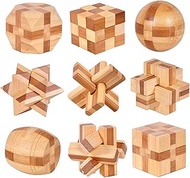 VolksRose 9pcs 3D Wooden Brain Teaser Puzzles, Unlock Interlock IQ Test Game for Adults & Kids, Smal
