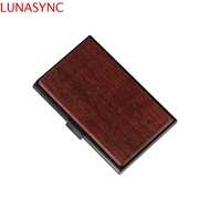 LUNASYNC ID Credit Card Holder Wooden Stainless Steel Display Stander Women Men High-End Cards Stora