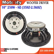 Motivity 10" Inch Woofer Driver ( Speaker ) 250W 8Ω 35Hz-2.5KHz LD-10B-0705 (1Unit)