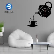 BO Acrylic Mirror Wall Clock, Silent Teapot Design Teapot Wall Clock Sticker, Self-Adhesive Easy to Read 3D DIY 3D Decorative Clock Living Room