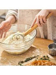 1個不鏽鋼丹麥麵團攪拌機,帶有木製手柄-非常適合製作麵包、蛋糕和披薩麵團-廚房用品和烘焙工具