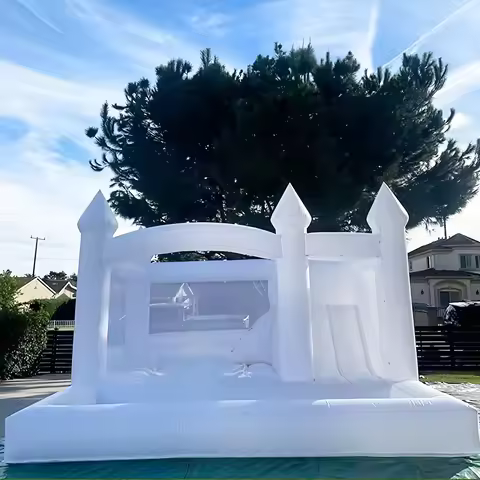 Inflatable White Bounce House for Big Kids Adults with Slide &Ball Pit Commercial PVC White Bouncy C