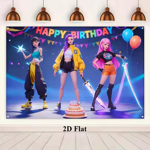 1 item - 2D flat birthday background, featuring Korean pop girl theme, with music and anime theme fo