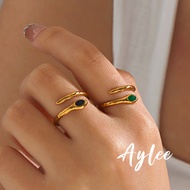 [Aylee]Stainless Steel Snake Oil Drop Ring Gold and Silver Open Ring for Women Y833