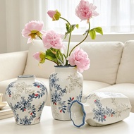 Handmade Blue and White Ceramic Vase for Living Room Flower Arrangement Water Culture Decor Chinese 