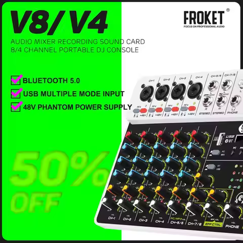 Debra V4/V8 Audio Interface Mixer DJ Equipment Controller Bluetooth Phantom Power Delay Repaeat Effe