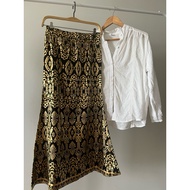 Mermaid Printed Songket Skirt in Gold & Black
