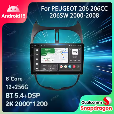 Car Radio Android 15 For PEUGEOT 206 206CC 206SW 2000-2008 DVD BT 5G WIFI Multimedia DSP Stereo GPS 