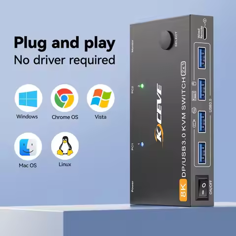 KCEVE 8K DisplayPort KVM Switch 2 Computers 1 Monitor ,8K@60Hz/4K@240Hz DP KVM Switch for 2 PC 1 Mon