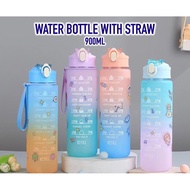 900ML WATER BOTTLE WITH STRAW PLASTIC BOTTLE WATER TRAVEL BOTTLE STUDENT BOTTLE TIME SCALE BOTTLE BO