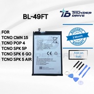 Thunder Drive Battery Compatible For TCNO CMN 15 POP 4 SPK 5P 6 GO 5 AIR BL-49FT