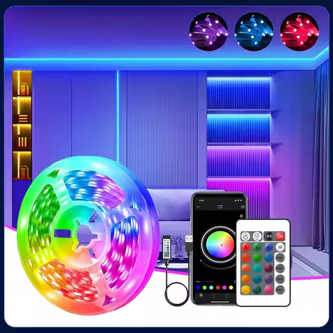 LED Strip Light Bluetooth APP Control RGB Tape Light 24 Keys Remote Dimmable Color Changing LED Ribb