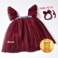 Dress Gaun Tutu Anak Perempuan 1 Tahun Import Korean Style Warna Sage Green Denim Mauve Grosiran Lus