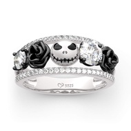 Jeulia 1.76 ct Skull Wedding Band 925 Sterling Silver Diamond Eternity Rings Rose Flower Engagement 