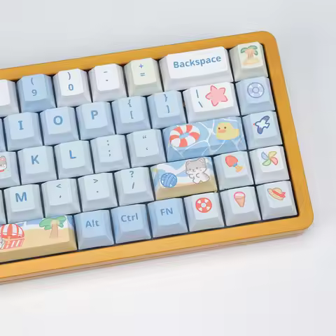 KBDiy Summer Beach Keycap PBT Cherry Profile Cute Anime Keycaps Custom Alice Split Space 7U ISO for 