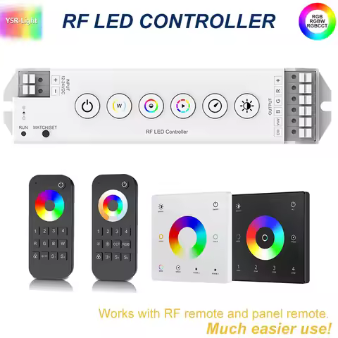 6 Button RF 2.4GHz LED Controller M5 5CH DC12-24V RGB/RGBW/RGBCCT 10 Dynamic Modes with 4-Zone Remot