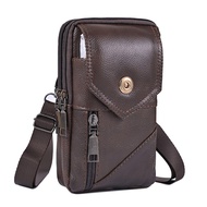 Men Leather Waist Bag Large Capacity Belt Bag Brown Shoulder Bags Crossbody Bags Multi-layer Buckle Mobile Phone Bag Bum Pouch Running Belt