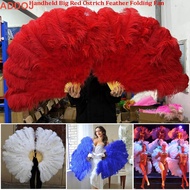 ADDOJMY Handheld Fur Fan, Runway  Props Big Red Ostrich Folding Fan,  12 Bones 30*52cm 35*60cm Perfo