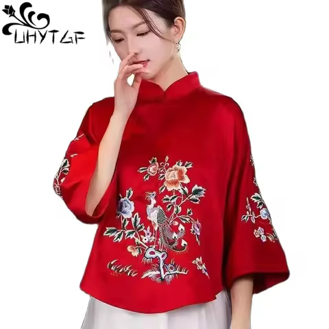2024 Blouse Eleganti Loose Female Shirt Autumn Ethnic Style Tang Suit Coat Vintage Harajuku Embroide