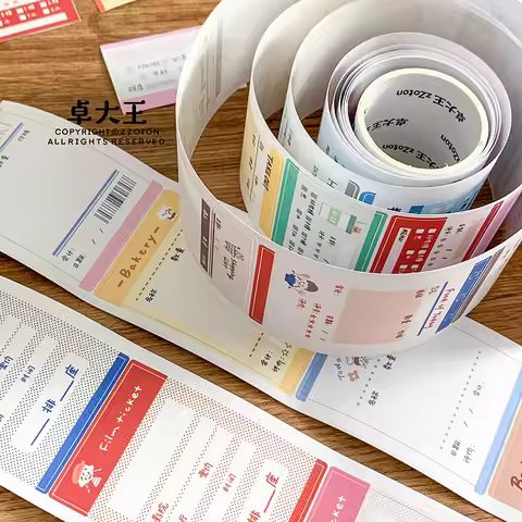 ZZOTON [Time Bill Writable Tape] Receipt Ticket Movie Ticket Milk Tea Coffee Sticker Journal