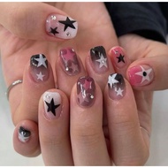 Gel Nails Pink Black White y2k Very Cute.