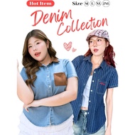 JARINYA (M-2XL) Short-Sleeved Denim Shirt Decorated With Embroidered Bag Real Good Material Not Thin