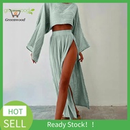 GRE Long Sleeve Crop Top Skirt Set Slit Skirt Set 2-piece Women's Crop Top and Split Skirt Set for B