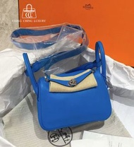 Hold🌈Hermes🌟Mini Lindy💙法國藍銀扣💙全新全套🌟minilindy🌟lindy🌟