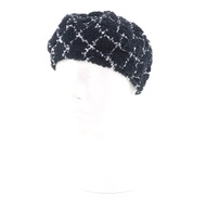 極佳狀態★CHANEL 19C Coco Mark 格紋斜紋軟呢貝雷帽，黑白配黑色五金，M碼，帶防塵袋，意大利製造，正品，女士款。