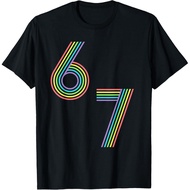 Men's cotton T-shirt Funny Six Seven 6 7 Meme Rainbow Stripes Graphic T-Shirt