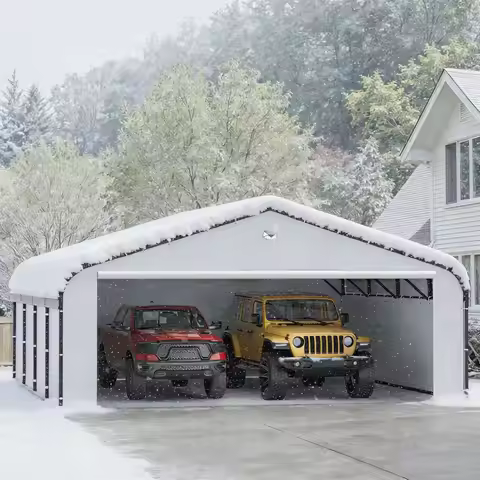 20x20 Heavy Duty 2 Car Carport Canopy Removable PE Sidewalls Galvanized Steel Roof Garage Tent, Cust