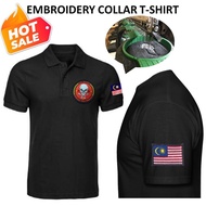 EMBROIDERY SULAM GGK XRAY CIRCLE SPECIAL FORCES TACTICAL & MALAYSIA FLAG LEFT ARM BLACK COLLAR SHIRT